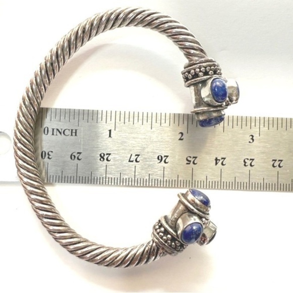 Silver Tone Blue Lapis Stone Bajalia Twisted Cuff Bracelet Statement Jewelry - Picture 7 of 10